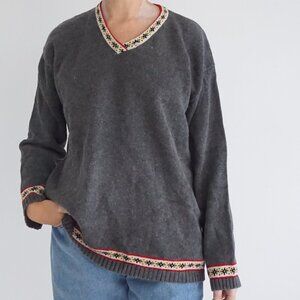 Vintage Jones New York Grey Fair Isle 55% Linen Knit Preppy Collegiate Sweater M